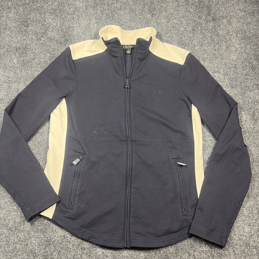 RALPH LAUREN size M Stretch Cotton Full Zip White & Navy Track Jacket
